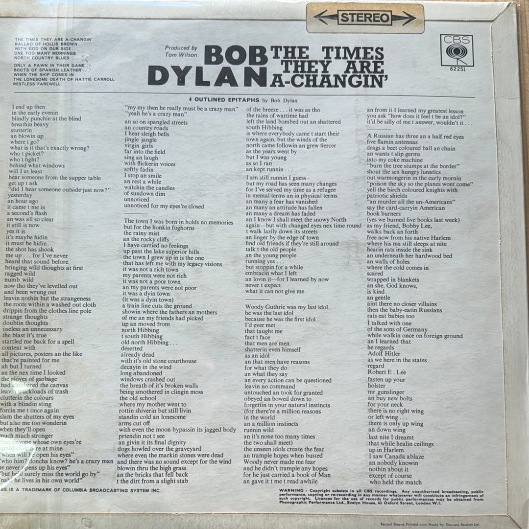 THE TIMES THEY ARE A-CHANGIN Bob Dylan